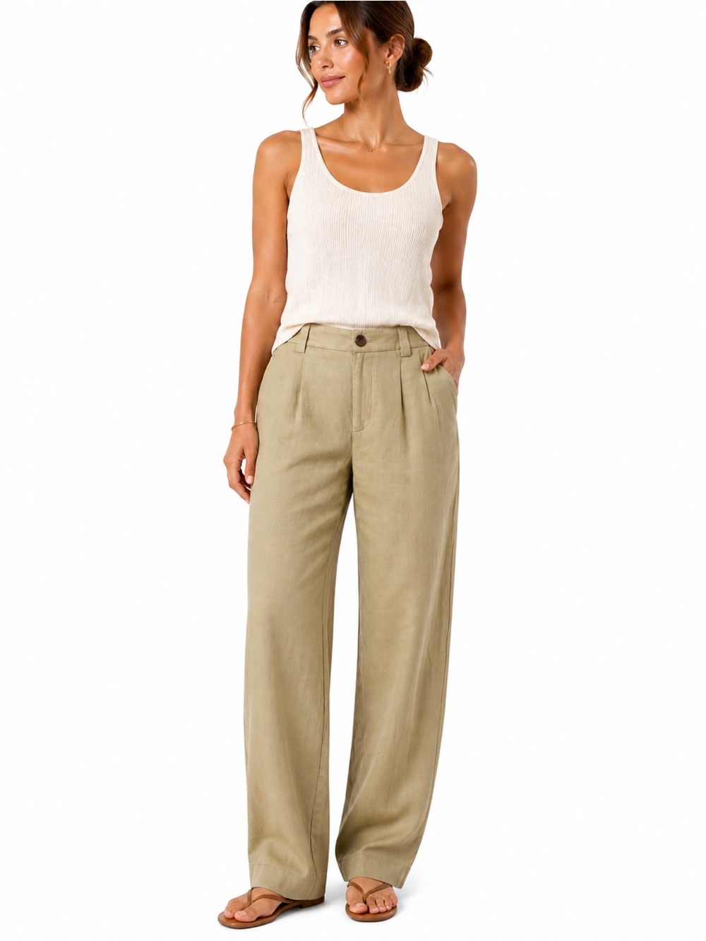 A New Day Khaki Pleated Wide Leg Trousers Size 6 Work Pants